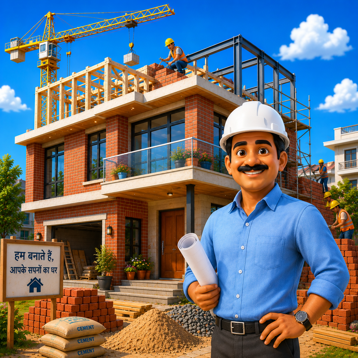 Contractor inspecting house build site